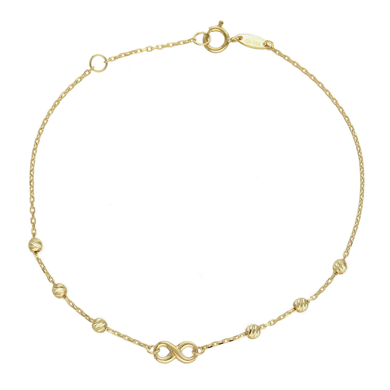 Złota bransoletka celebrytka z nieskończonością i kuleczkami BR 3581.jpg